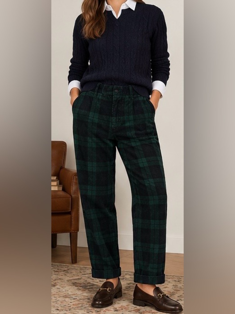 J.Crew Blackwatch Plaid Corduroy Pants W28 High Rise Tapered Preppy
